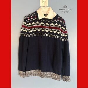 CAT & JACK | Kids Size L Christmas Sweater | Blue,Red, & White Pattern with Grey